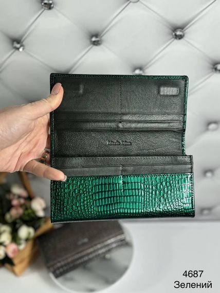 Гаманець жіночий натуральна шкіра лак Зелений | Зображення 2