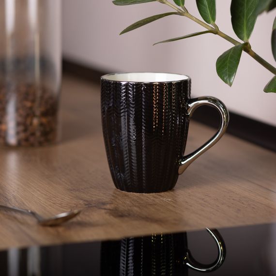 Чашка фарфоровая 400 (мл) с серебристым ободком и ручкой для чая Черная RX-N231315B | Зображення 3