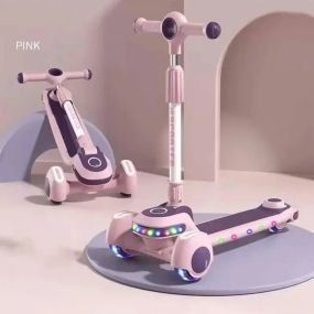 Трехколесный самокат Viper YJF-2026 Active Kids (подсветка, складная конструкция, регулируемая ручка) Розовый