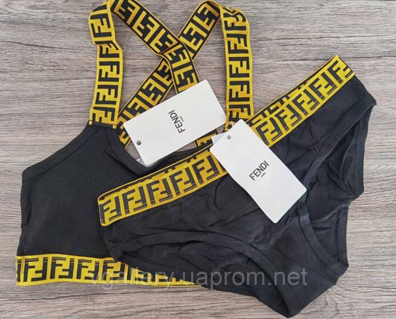Жіночий комплект білизни Fendi, жіночий комплект Фенді (Топ+Брифі) S, Чорний | Зображення 3