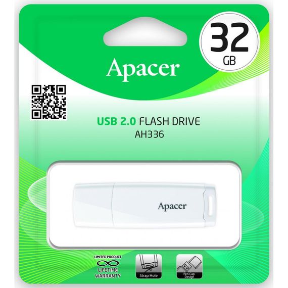 USB флеш накопичувач Apacer 32GB AH336 White USB 2.0 (AP32GAH336W-1) | Зображення 3