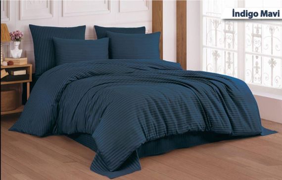 Постільна білизна Cotton Shine Stripe Satin 200х220 Indigo Mavi