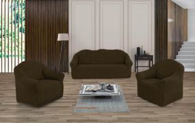 Жакардовий чохол на диван + 2 крісла Volna без спідниці Коричневий