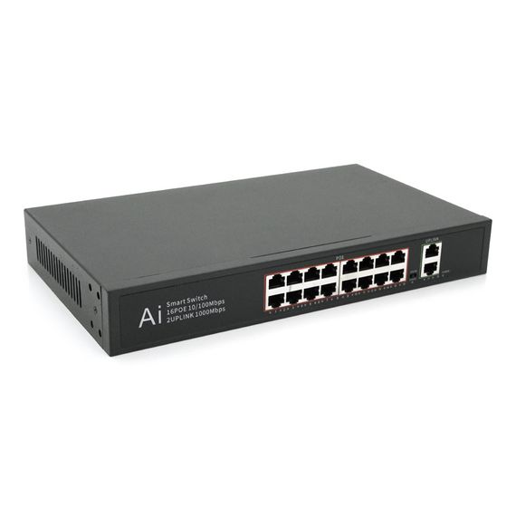 POE коммутатор Merlion 16 POE 10/100 + 2 RJ45 10/100/1000 + встроенный БП 52V