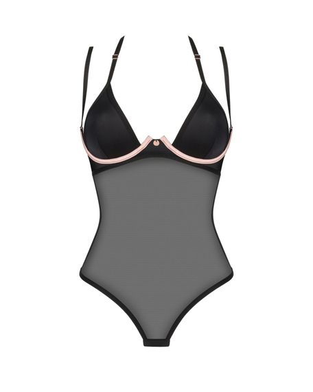 Прозоре боді Obsessive Selinne teddy M/L Black, дрібна сітка, подвійні бретелі | Зображення 2