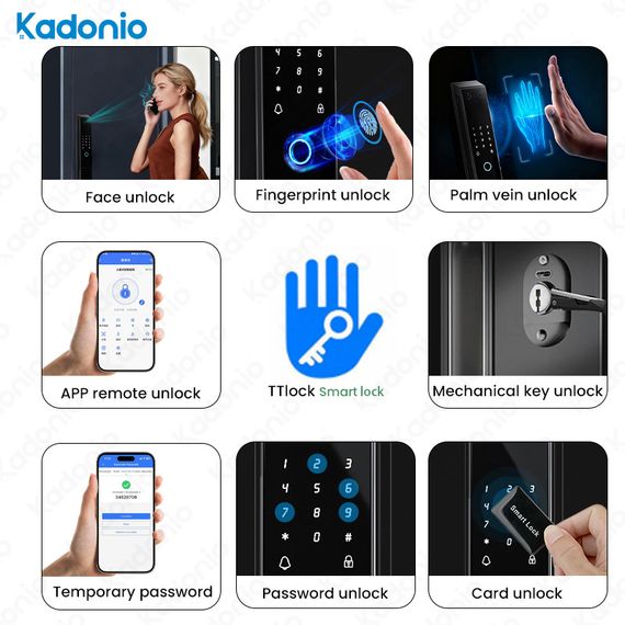 Дверний дзвінок з функцією розпізнавання облич LD SMART, біометричний сканер відбитків пальців, око/розумна камера/дверний замок | Зображення 3