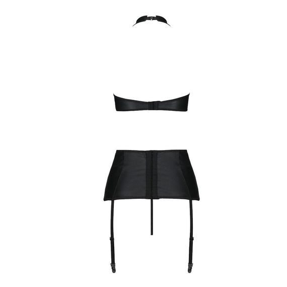 Комплект из экокожи Passion NANCY SET 4XL/5XL black, имитация шнуровки, топ, пояс для чулок | Зображення 3
