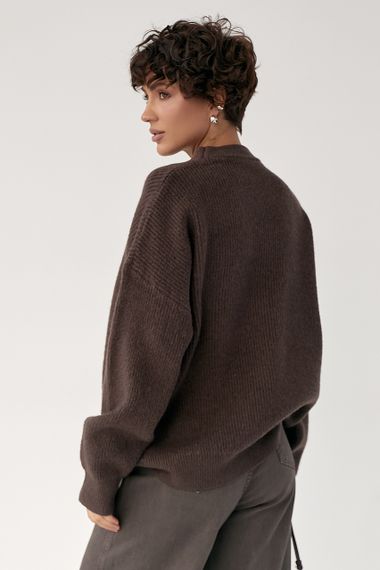 В'язана тепла однотонна кофта - коричневий цвет, ONE SIZE (є розміри) | Зображення 1