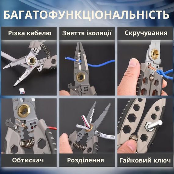 Інструмент для зняття ізоляції 16 в 1, стискання клем, зачистки проводів Мультитул стрипер EY-53 | Зображення 2