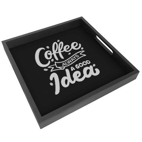 Поднос деревянный с принтом Coffee always a good idea 33х33х4 см (PDN_19N002_BL) | Зображення 2
