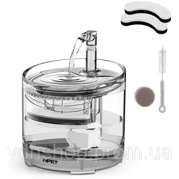 Питьевой фонтан поилка для кошек и собак NPET WF050TP 1.5L с фильтром прозрачный | Зображення 1