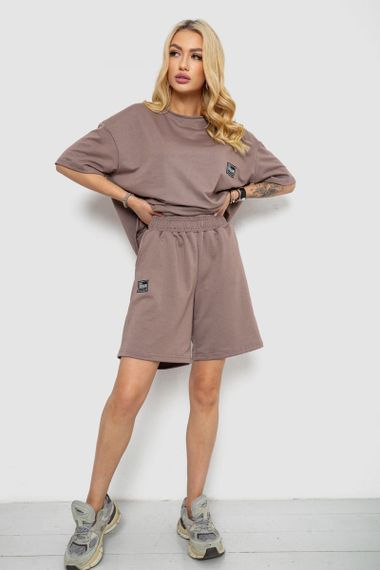 Женский летний костюм оверсайз шорты и футболка цвет мокко размер L/XL 241R5004 | Зображення 1