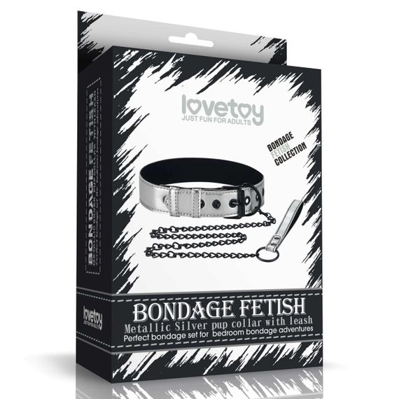 Ошейник с поводком LoveToy Bondage Fetish Metallic Pup Collar (серебристый) sexstyle | Зображення 4