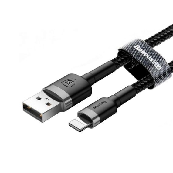Дата кабель USB 2.0 AM to Lightning 2.0m Cafule 1.5A gray+black Baseus (CALKLF-CG1) | Зображення 3