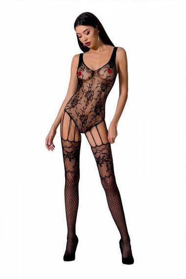 Ажурный бодистокинг с имитацией чулок Passion BS074 black sexstyle