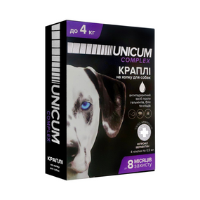 Краплі від бліх, кліщів та гельмінтів на холку для собак Unicum COMPLEX 0-4 кг (івермектин+фіпр.)/10