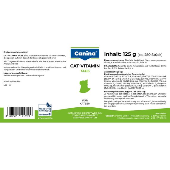 Вітамінний комплекс Canina Cat-Vitamin Tabs для котів 125 г 250 табл. | Зображення 4