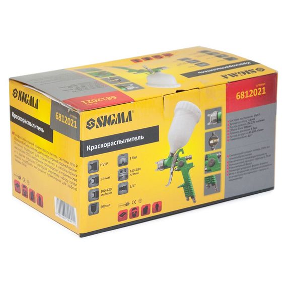 Фарборозпилювач Sigma HVLP 1.4 мм з верхнім баком 600 мл Green (6812021) | Зображення 1