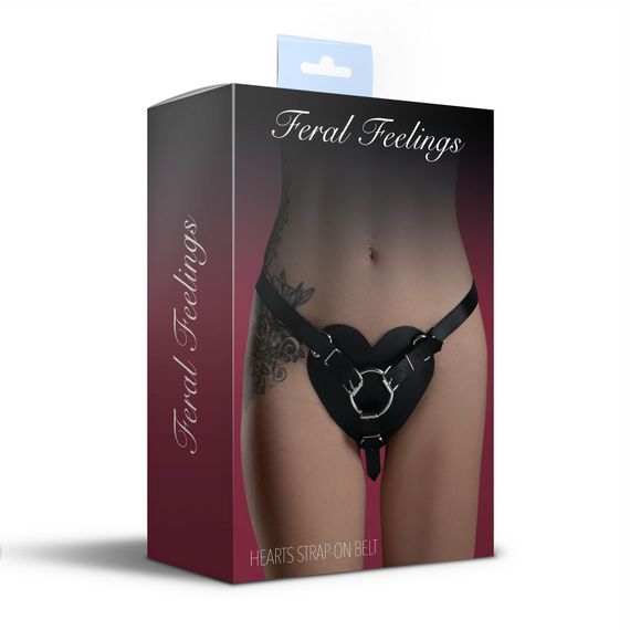 Трусики Серце для страпону з натуральної шкіри Feral Feelings - Hearts Strap-on Belt Black | Зображення 3