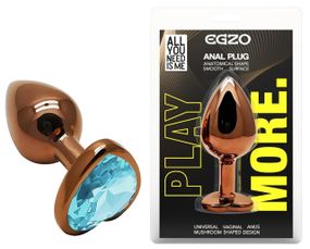 Анальная пробка EGZO Dark Gold Heart Plug Aqua S с голубым кристаллом, розовое золото Sex Aura