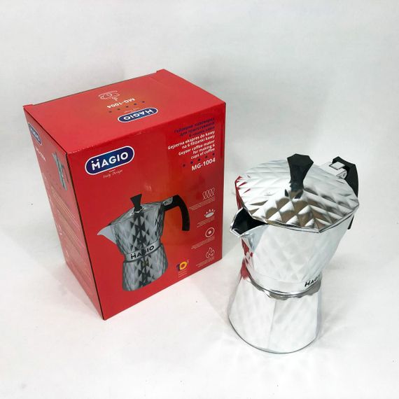 Гейзерная кофеварка Magio MG-1004 300 мл, гейзерная турка для кофе, гейзерная кофеварка из нержавейки | Зображення 4