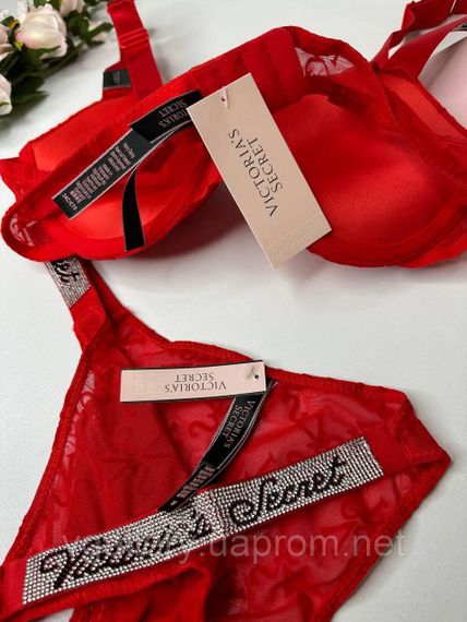 Комплект женского нижнего белья Victoria`s Secret со стразами 80С, Красный | Зображення 3
