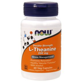 Аминокислота Now Foods L-Теанин, L-Theanine, Double Strength, 200 мг, 60 вегетариа (NOW-00147)