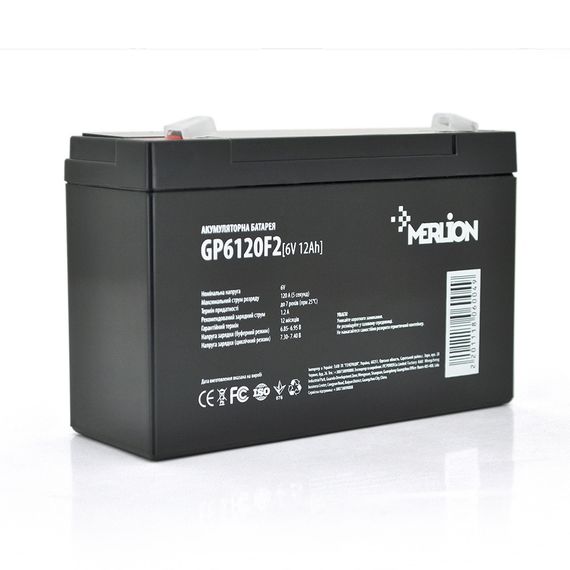 Аккумуляторная батарея MERLION AGM GP6120F2 6V 12A h (150x50x95 (100) Q10