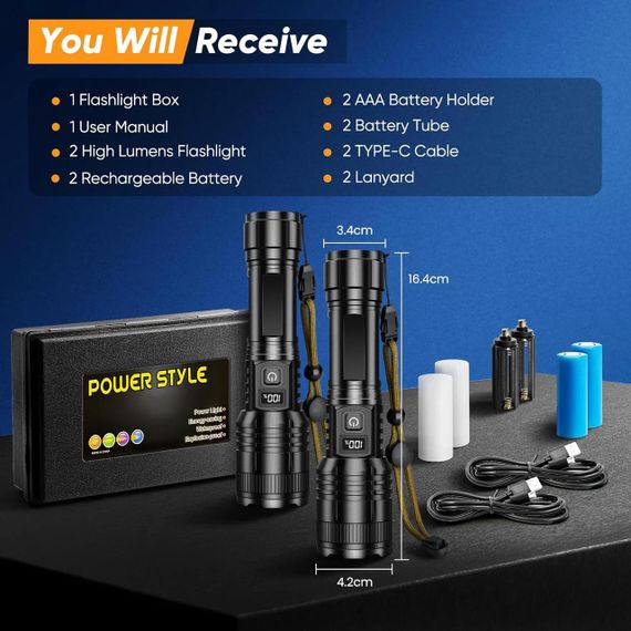 Ліхтар тактичний, акумуляторний, супер'яскравий, USB-зарядний, 2 шт., зум, 5 режимів, потужний ліхтар | Зображення 2