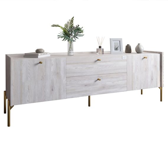 Тумба під телевізор з шухлядами LION Wood з золотими ніжками 180х50х40 см Самоа Димчастий (LION-043120) | Зображення 1