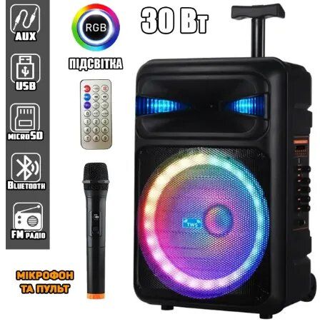 Акустична портативна система XPRO GZ-Q12 з пультом 12'x1 з підсвічуванням 30W(MER-15675_2269) | Зображення 4