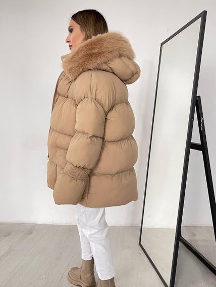 Пуховик с опушкой Cresh Puffer, карамель | Зображення 8
