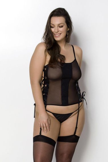 Сетчатый корсет из экокожи Passion MALWIA CORSET 6XL/7XL black, с люверсами и съемными пажами sexstyle