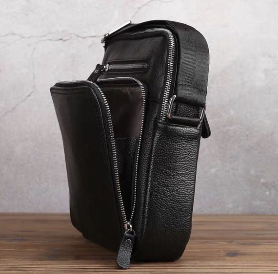 Шкіряна чоловіча сумка-барсетка через плече чорна Tiding Bag A25-1278C | Зображення 6