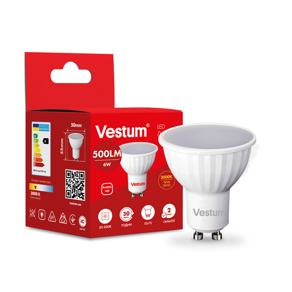 Світлодіодна лампа Vestum MR16 6W 3000K 220V GU10 1-VS-1505 | Зображення 1