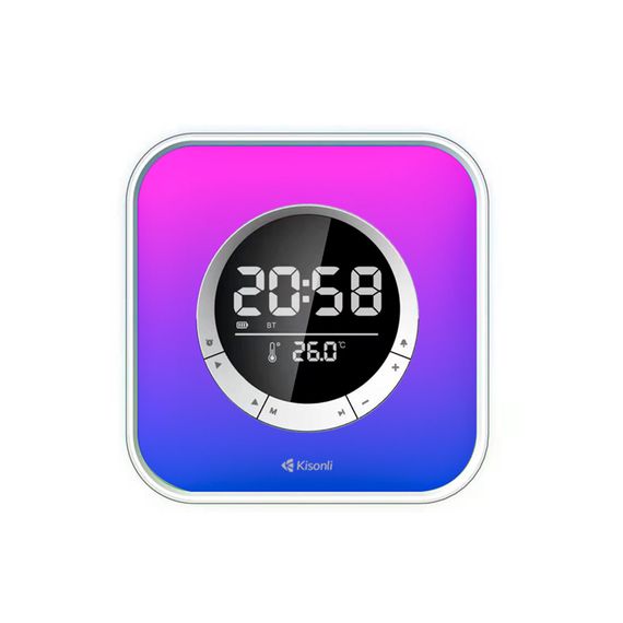Колонка Kisonli Q6A Bluetooth 5.0, 1х5W, 3600mAh, USB/TF/FM/BT/LED/Clock/RGB Light, DC: 5V/1A, BOX, Silver, Q30