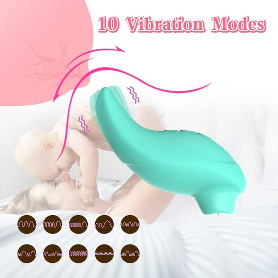 Вібратор із кліторальним стимулятором із язичком Every Night Toys Jen, зелений, 10 режимів вібрації Sex Aura | Зображення 2
