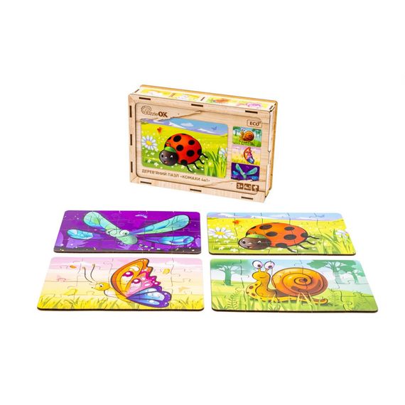 Деревянный детский пазл 4в1 "Насекомые" Puz-59557, 80 элементов | Зображення 1