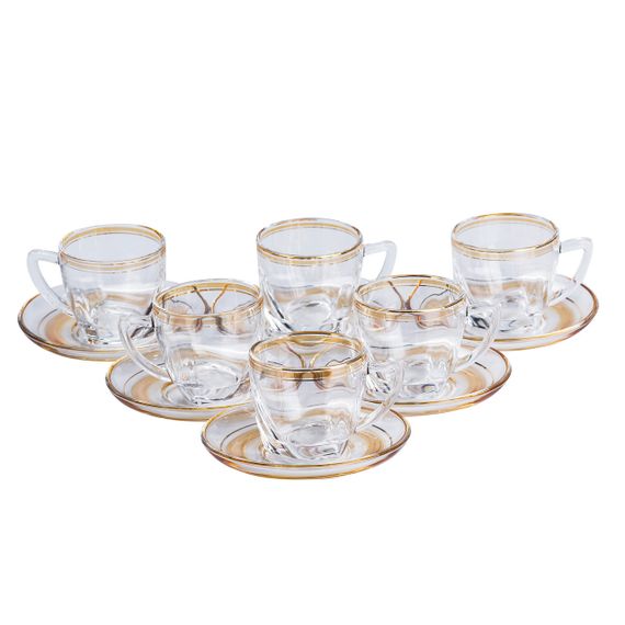Набор чашек с блюдцами прозрачные 6 штук по 200 мл желтый