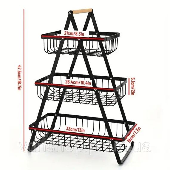 Корзина для фруктов 3 яруса,/ Фруктовница металлическая | Зображення 3