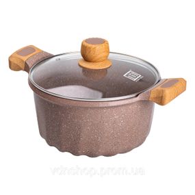 Алюмінієва каструля об'ємом 5 літрів з кришкою Ø 24 см, мармурове антипригарне покриття, кавовий MGC HP-4-433CO