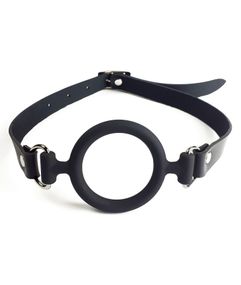 Кляп силіконове кільце натуральна шкіра, Gag ring діаметр кільця 40 мм, Чорний, One Size