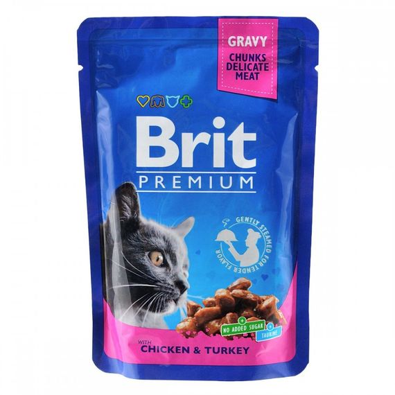 Корм вологий Brit Premium Cat Chicken and Turkey pouch для котів з куркою та індичкою 100 г