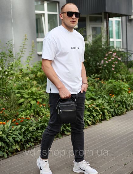 Чоловіча шкіряна барсетка 21х17х7, сумка для міста, компактний месенджер для щоденного використання, чорна | Зображення 7