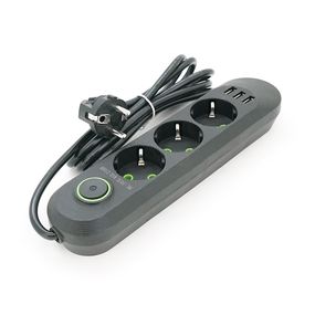 Мережевий фільтр F03U, 3 розетки EU + 3 USB, 1.5 м, перетин 3х0, 75мм, 2500W, Black, Bag