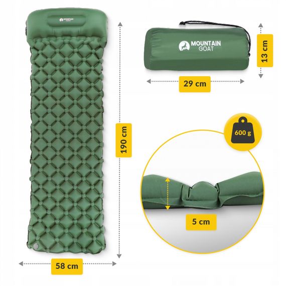 Килимок надувний Mountain Goat 190 x 58 x 5 см MG0011 Navy Green (P-5905973400886) | Зображення 3