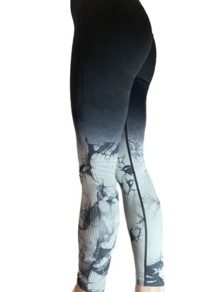 Леггинсы женские спортивные с пуш-ап Tie Dye gradient 18674 L черные с серым | Зображення 1