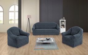 Жаккардовый чехол на диван + 2 кресла Rain без юбки антрацит