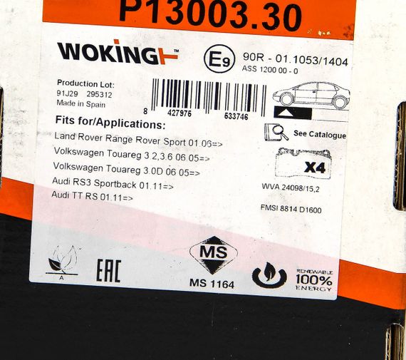 Колодки передні гальмівні VW Touareg 3.0-6.0 02-, WOKING (P1300330) | Зображення 2