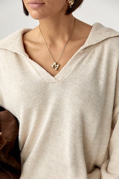 В'заний светр-поло вільного крою - бежевий цвет, ONE SIZE (є розміри) | Зображення 3